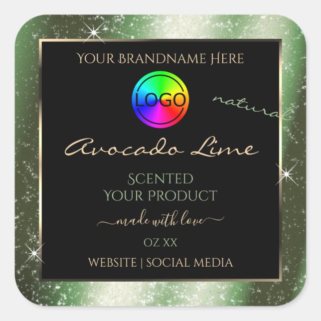 Cadre de Parties scintillant vert forêt Étiquette  (Devant)