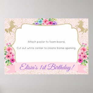Cadre de Photomaton Licorne Poster Prop Fleurs Or