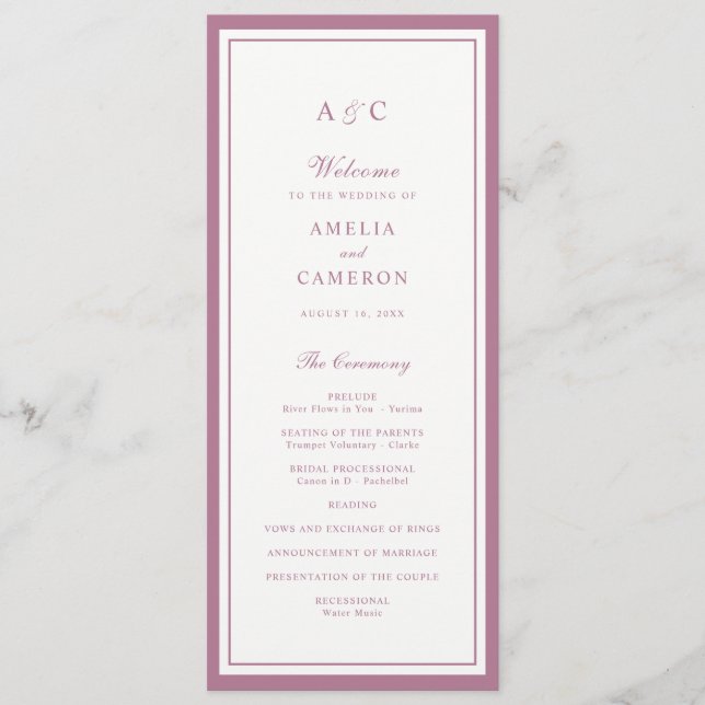 Cadre de programme de mariage élégant classique ro (Devant)
