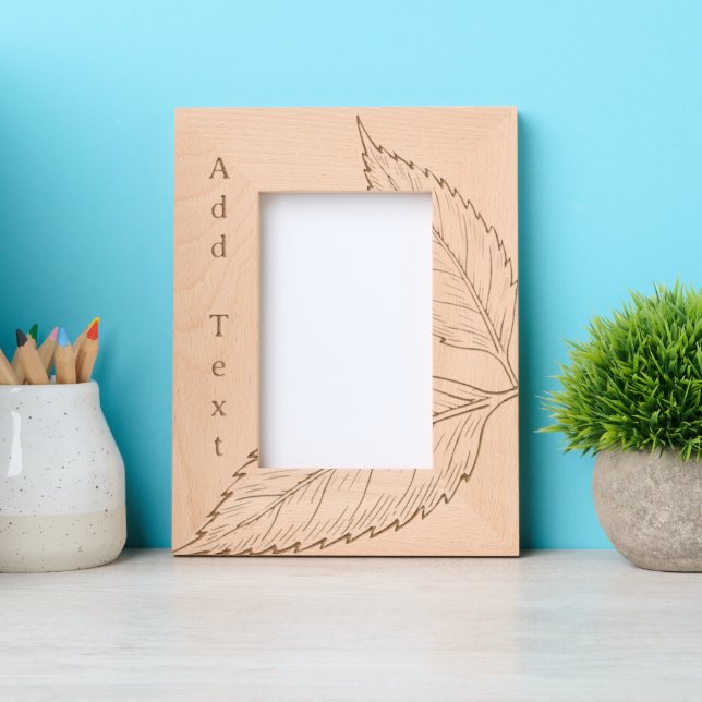 Cadre d'image en bois gravé Feuille personnalisé (Recto)