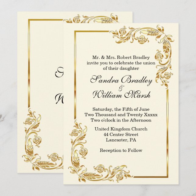 Cadre d'or Tradition Cream Invitation (Devant / Derrière)