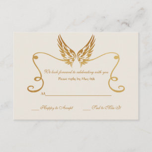 Cadre doré avec carte de réponse d'ailes