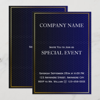Cadre doré Bleu Corporate Party Invitation Card