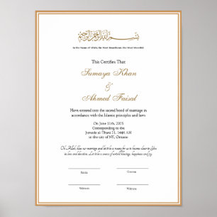 Cadre élégant affiche de certificat de nikkah musu