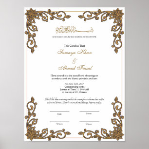 Cadre élégant affiche de certificat de nikkah musu