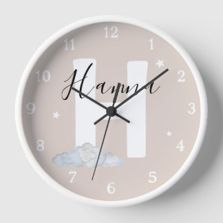 Cadre en bois blanc rond Horloge murale de nursery