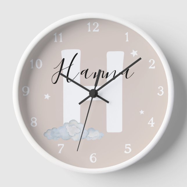 Cadre en bois blanc rond Horloge murale de nursery (Recto)