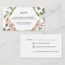 Cadre en or avec carte RSVP quinceañera rose
