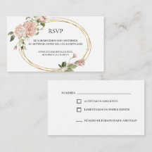 Cadre en or avec carte RSVP quinceañera rose