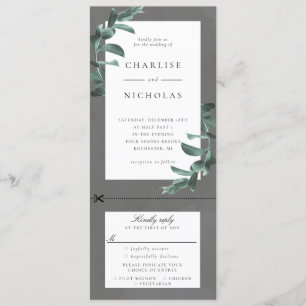 Cadre Eucalyptus sur faire-part de mariage gris av