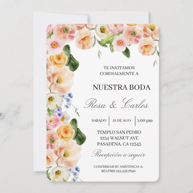 Cadre fleur printemps Faire-part de mariage espagn (Devant)