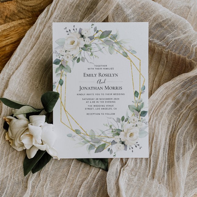 Cadre fleuri blanc verdoyant faire-part de mariage (Créateur téléchargé)