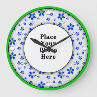 Cadre Floral Bleu Votre horloge murale photo