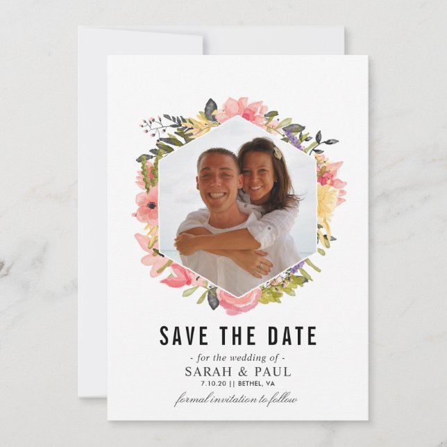 Cadre floral Enregistrer la carte Date (Devant)