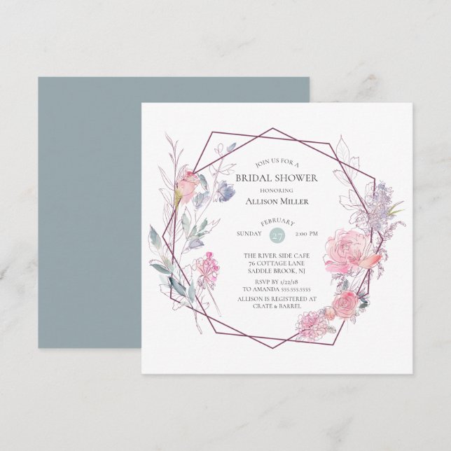 Cadre floral géométrique Invitation à la douche nu (Devant / Derrière)