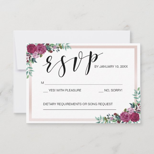 Cadre floral modèle de carte RSVP (Devant)