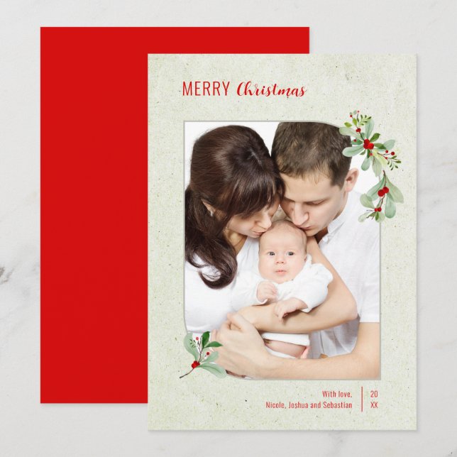 Cadre Floral moderne Joyeux Noël Carte (Devant / Derrière)