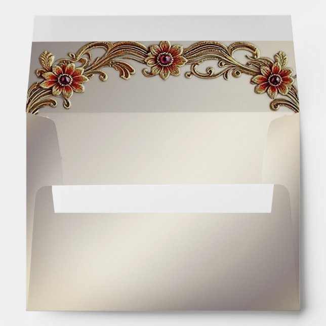 Cadre Floral Or avec Enveloppe de pierres rouges (Dos (Bas))