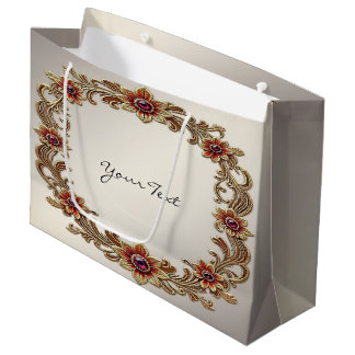 Cadre Floral Or avec Sac Cadeau en Pierre Rouge