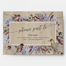 Cadre floral rustique avec enveloppe d'oiseaux