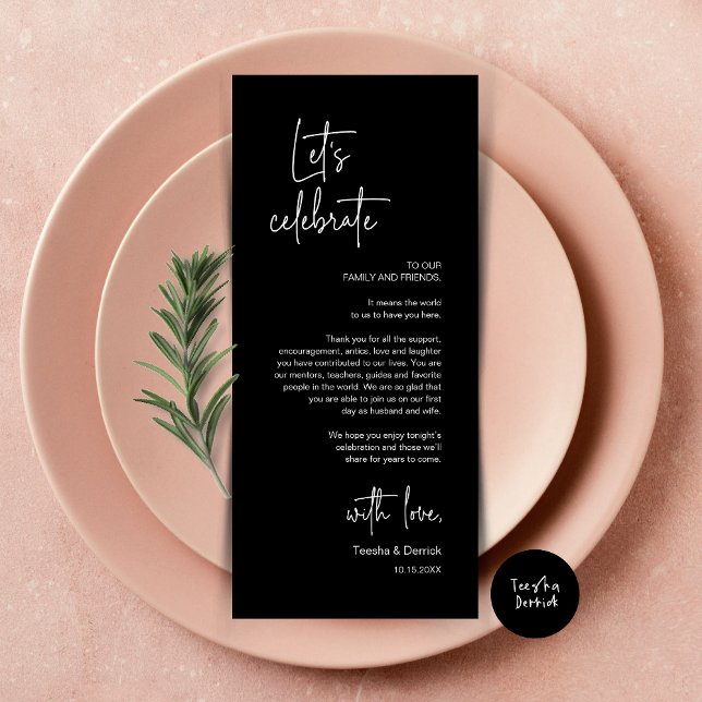 Cadre moderne Cadre Dîner Carte de remerciements (Modern Wedding Dinner Place Setting Dinner Party Thank You Card, in Classy Black)