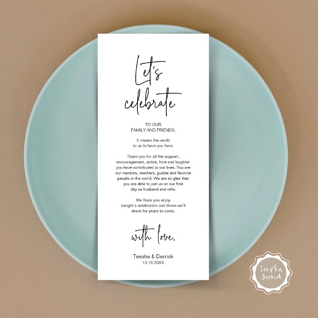 Cadre moderne Cadre Dîner Carte de remerciements (Let's Celebrate, Modern Wedding Dinner Place Setting Thank You Card, Lunch, Brunch, Plate Decor)