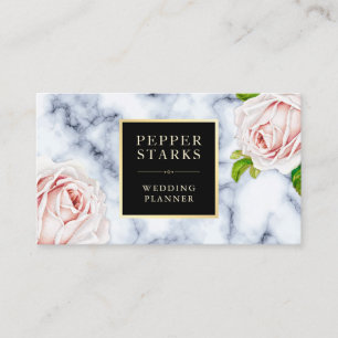 Cadre or floral sur Marbre blanc   CARTE DE VISITE