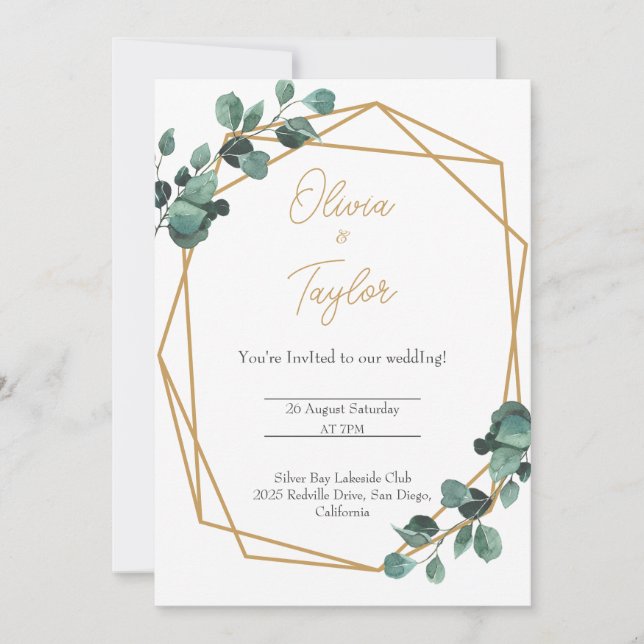 Cadre Or Verdure Faire-part de mariage moderne (Devant)