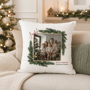 Cadre photo de Noël joyeux Coussin de jeté pour fa