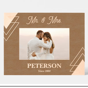 Cadre photo en bois personnalisé couple Mr Mrs géo