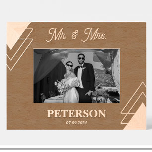 Cadre photo en bois personnalisé mariage géométriq