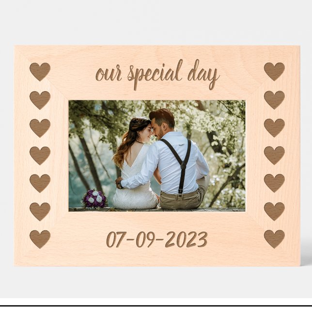 Cadre photo en bois personnalisé motif de cœur pou (Créateur téléchargé)