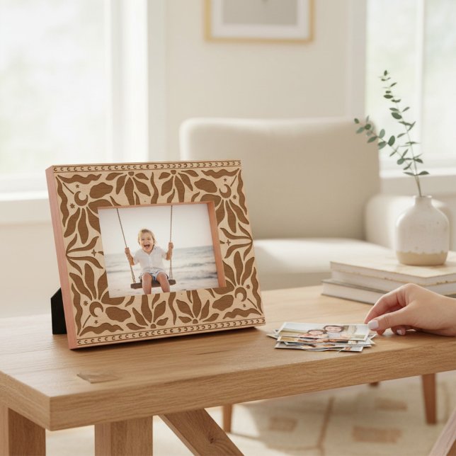 Cadre photo gravé au laser floral céleste (Créateur téléchargé)