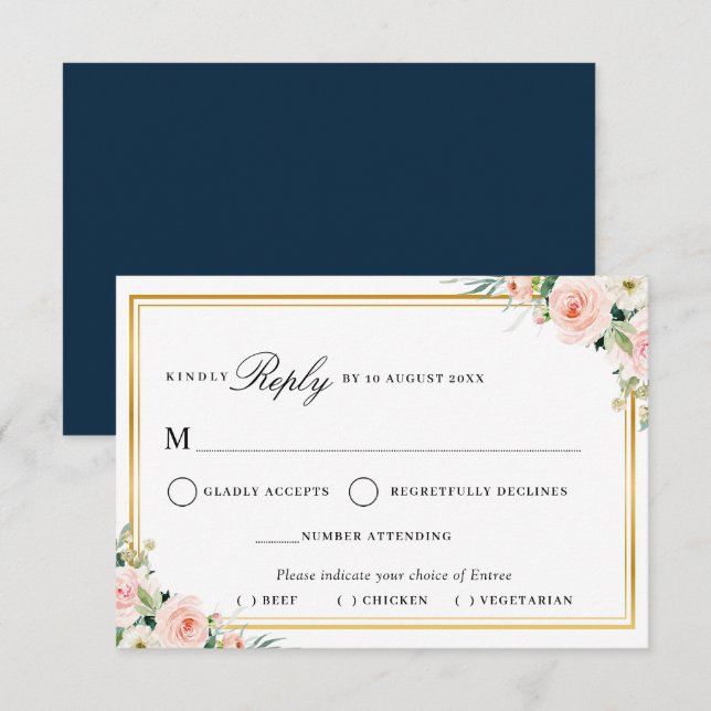 cadre rose floral rouge choix de repas RSVP carte (Devant / Derrière)