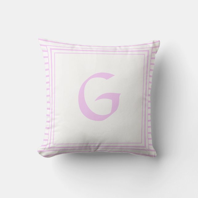 Cadre Rose Monogramme Rayures Lettre Coussin (Recto)