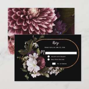 Cadre RSVP floral blanc rose Bourgogne doré  