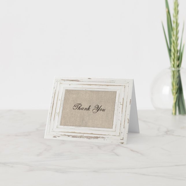 Cadre rustique blanc et Carte de remerciements Bur (Devant)