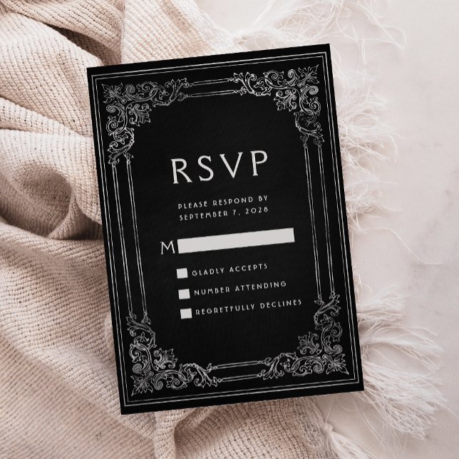 Cadre Vintage Noir Argent Mariage RSVP (Créateur téléchargé)