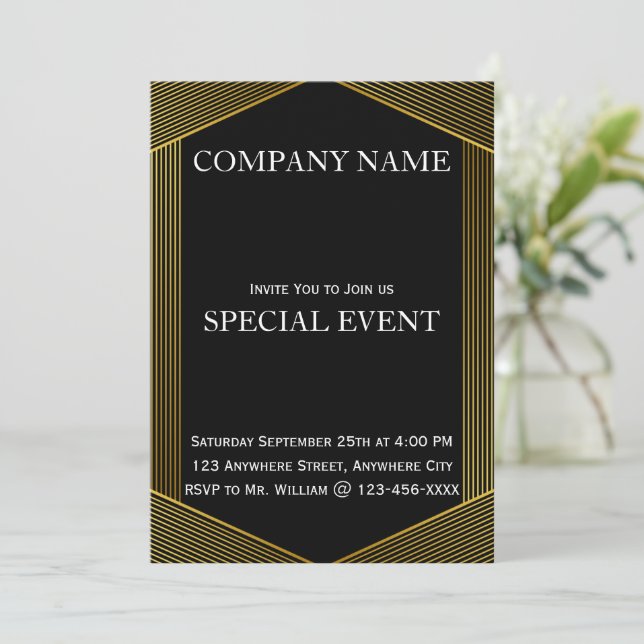 Cadres dorés Black Corporate Party Invitation Card (Debout devant)