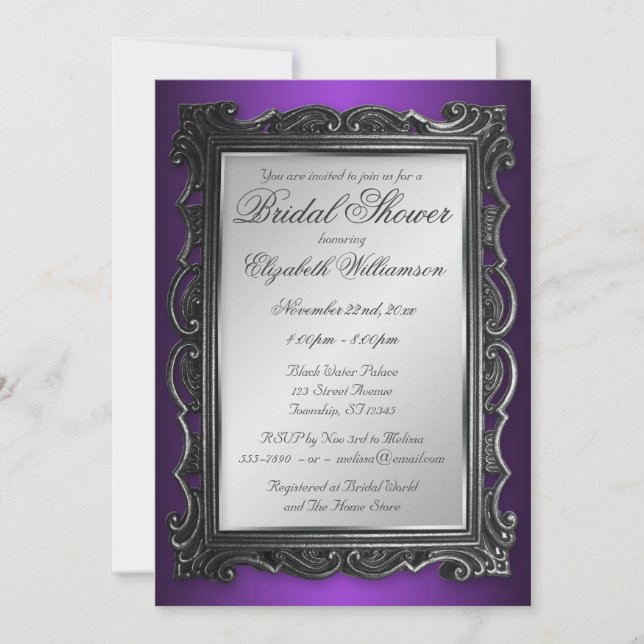 Cadres gothiques Gris violet nuptiale Invitations (Devant)