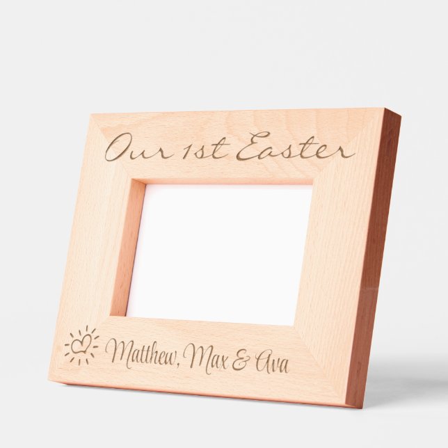 Cadres Gravés 1ère Pâques, Triplés, Jumeaux, Noms, Photo, 6x4", (Gauche)