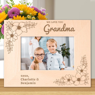 Cadres Gravés Aimez-vous Grand-mère Floral Personnalisé Bois Pho
