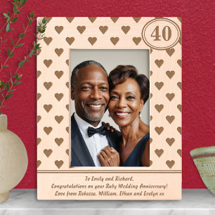 Cadres Gravés Cœurs Rubis Anniversaire de Mariage 40 ans Texte P