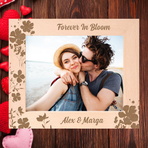 Cadres Gravés Couples Cadeau Personnalisé Floral Bois Étché