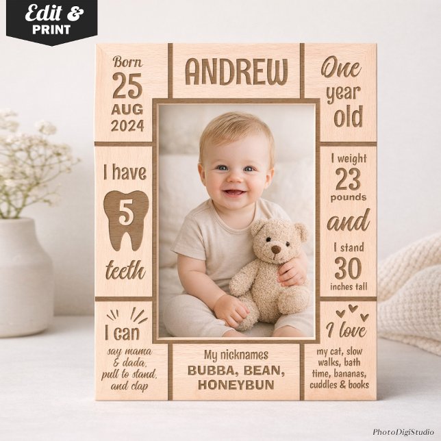 Cadres Gravés Custom First Birthday Milestone Baby Photo Wooden  (Custom First Birthday Milestone Baby Photo Wooden Engraved Frames)