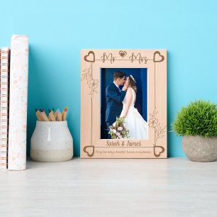 Cadres Gravés Élégant Monogramme Couple Noms Botanique Floral