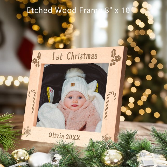 Cadres Gravés First Christmas Holly, Sucres de canne, Afficher l (Our First Christmas Santa & Deer Couple Name 10x8 Etched Frames)