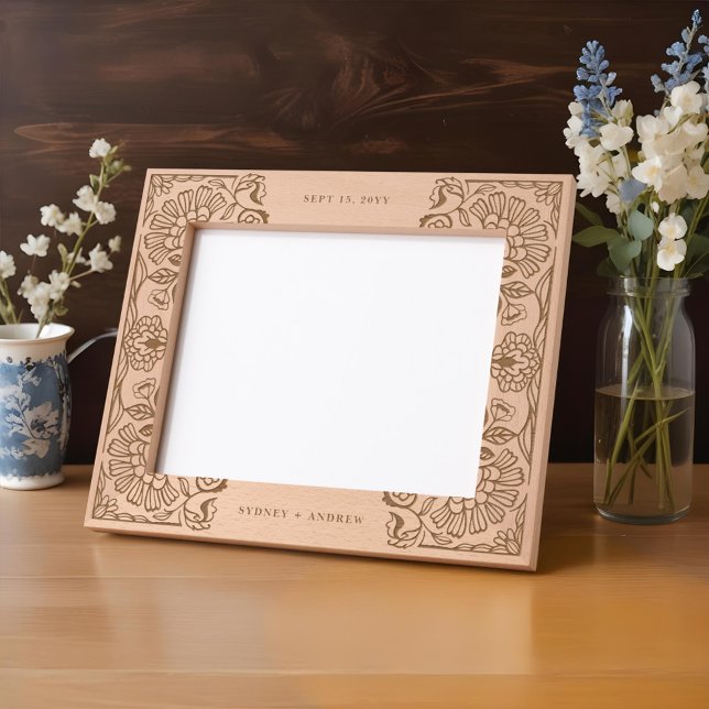 Cadres Gravés Floral Leaf Pattern Couples Name Wedding Keepsake (Floral Leaf Pattern Couples Name Wedding Keepsake Etched Frames
)