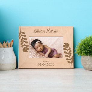 Cadres Gravés Floral Nouveau-né Nom et date du bébé