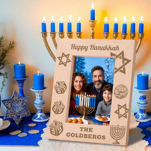 Cadres Gravés Heureux Hanoukka Menorah, Dreidel, Gelt Nom person